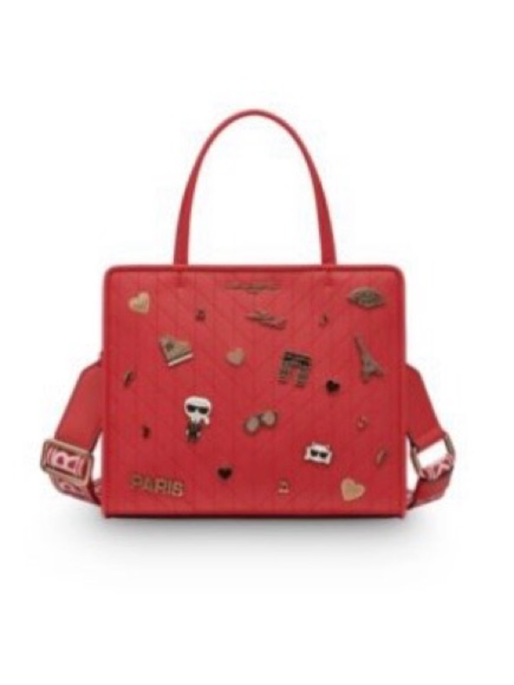 Karl Lagerfeld Red Quilted Satchel with Paris Pins